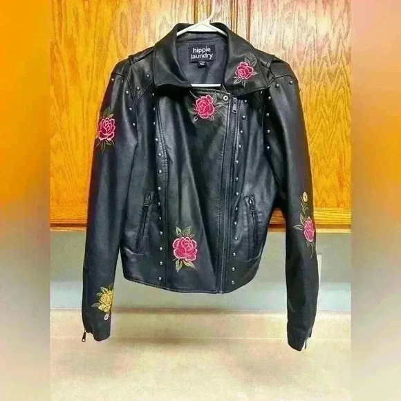 Hippie Laundry black rose biker jacket - Picture 1 of 3